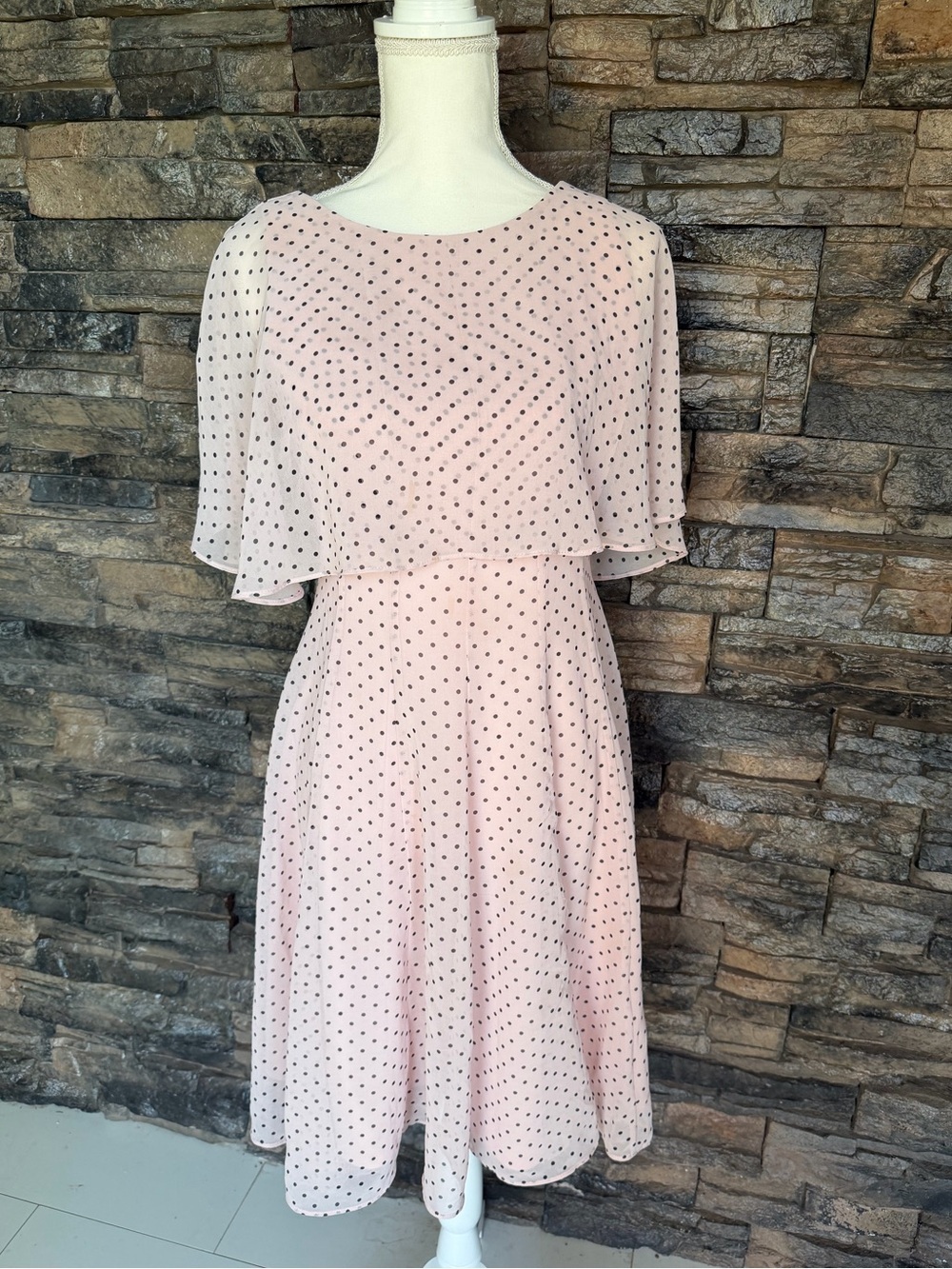 Danny & Nicole Pale Pink Polka Dot Midi Dress with Capelet